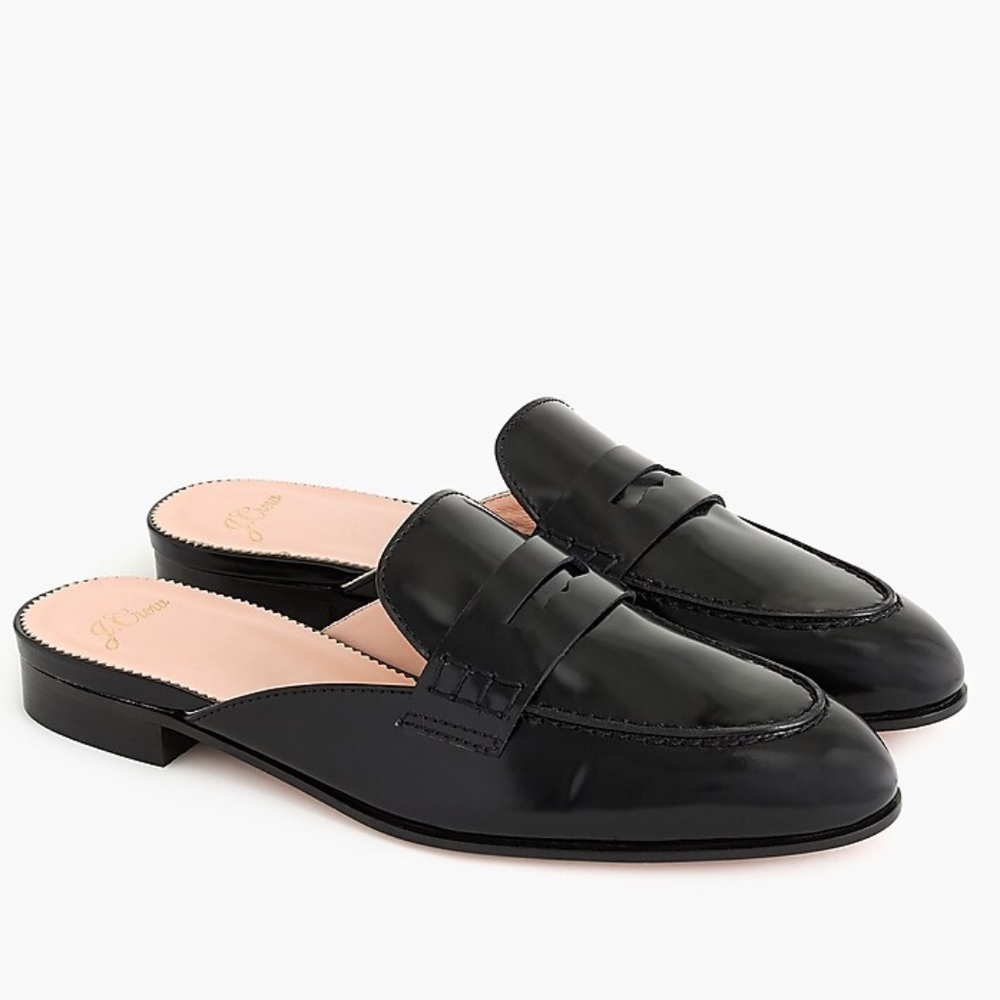 New JCREW Black Patent Academy Penny Loafer Mules - Picture 3 of 3